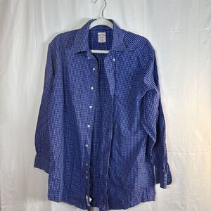 Brooks Brothers Regular Fit Non Iron Cotton Blue Check Dress Shirt 16.5-33